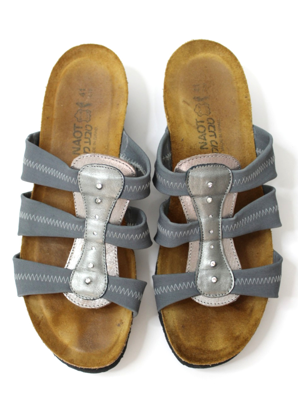 Naot Brooke Sandals Women's EUR 41 Slide Grey Metallic Rhinestones